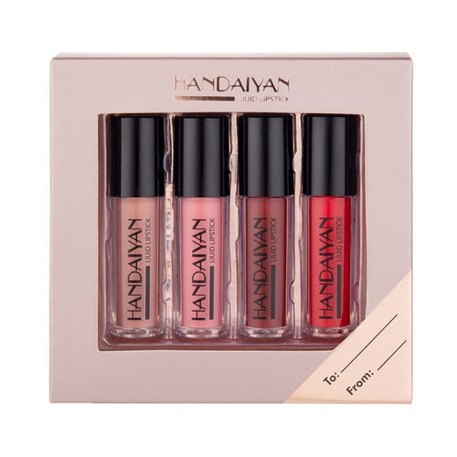 #107 MiniBox Lápiz de Labios Líquido - set de 4 piezas mate resistente a la transferencia