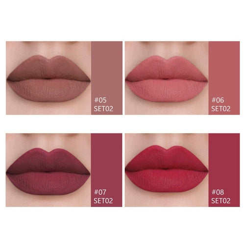 #107 MiniBox Lápiz de Labios Líquido - set de 4 piezas mate resistente a la transferencia